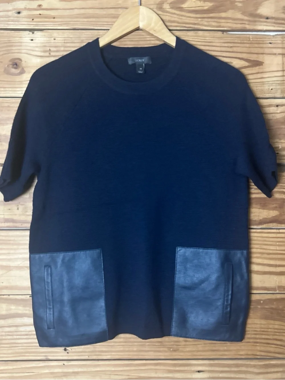 J. Crew navy Marino wool women’s sweater with leather pockets